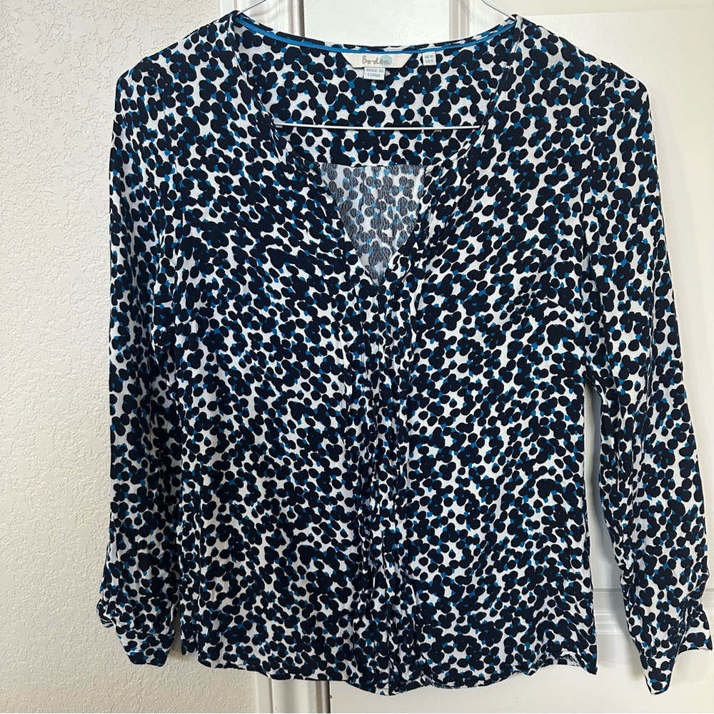 Boden Navy and White Patterned Blouse